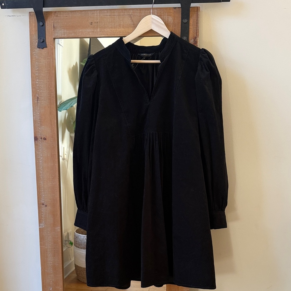 NWT Banana Republic Factory Black Corduroy Popover Long Sleeve Dress Size XL